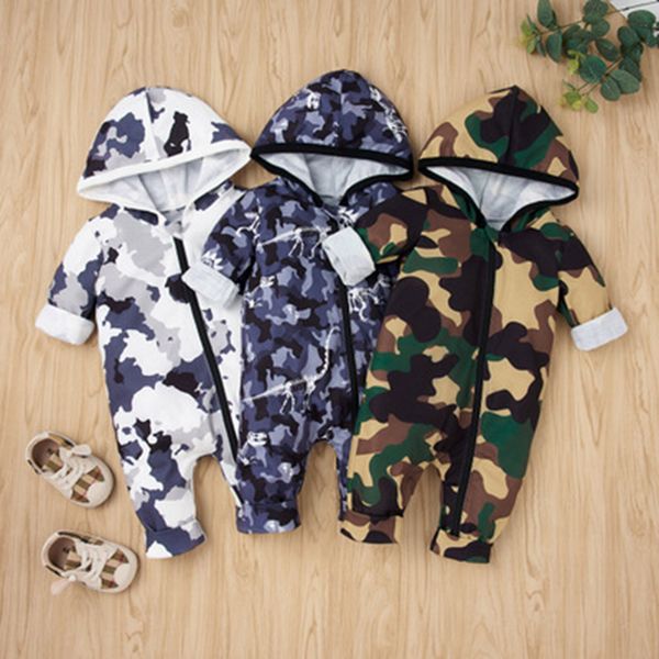 

infant baby boys girls long sleeve camouflage hooded coat jacket romper jumpsuit baby kids camouflage jumpsuit baby clothes sets 1021, White