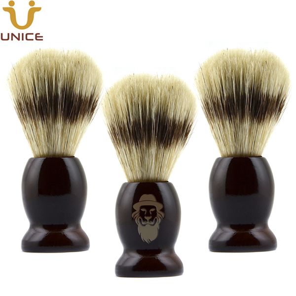 Moq 50 pçs logotipo personalizado escova de barbear masculina 100% puro texugo com cabo de madeira para barba bigode sabão de barbear ferramenta de barbearia
