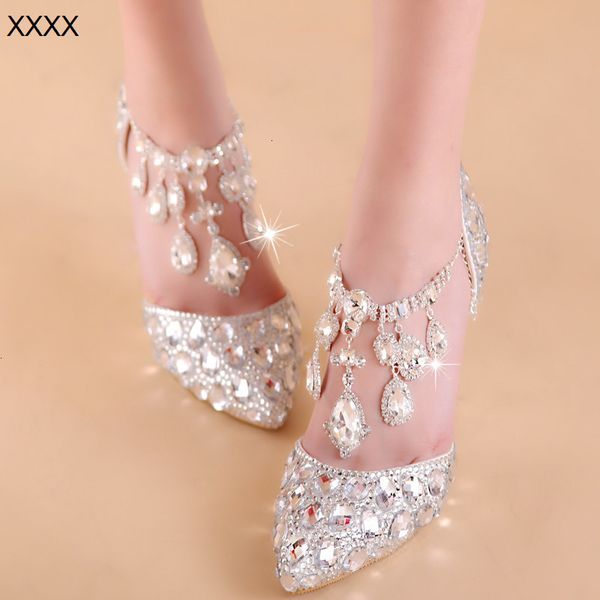 

plus size 33 34 to 40 41 42 cinderella rhinestone wedding shoes luxury women designer shoes 7cm high heels come with