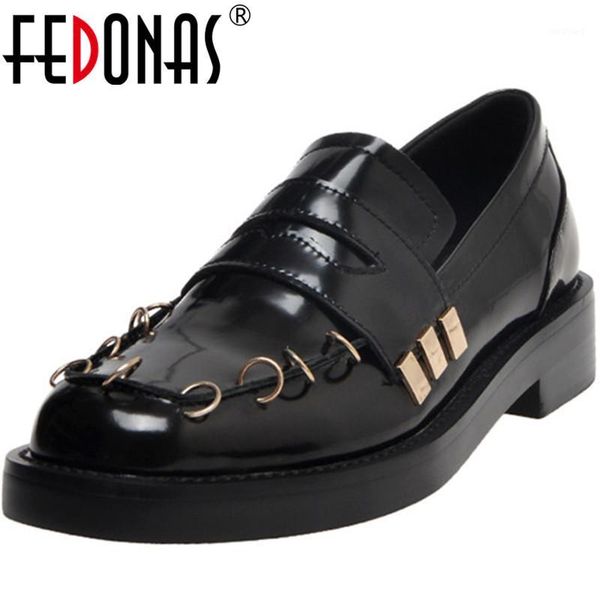 

fedonas new women metal decoration party night club pumps spring summer round toe shoes strange patent leather shoes woman1, Black