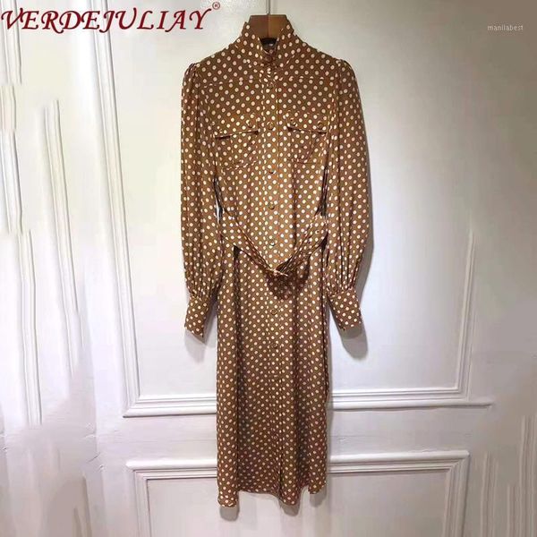 

verdejuliay european office lady straight dresses zip lantern sleeve 100% pure silk midi dots print women dress1, Black;gray