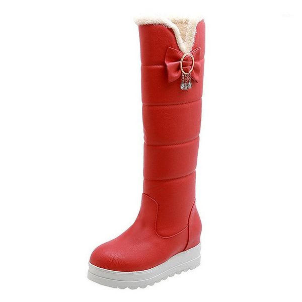 

waterproof thick fur warm boots lady new knee high snow boots women shoes heihgt increasing wedges platform winter1, Black