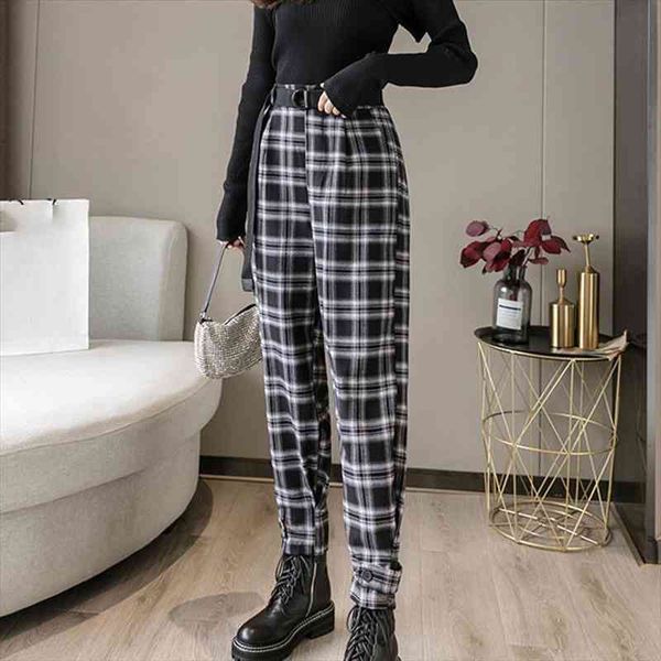 

women summer harajuku plaid vintage pants high waist harem trousers fashion casual streetwear pants summer women, Black;white