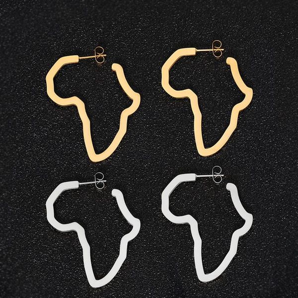 

african map stud earing stainless steel gold africa map earrings hollow jewelry for women hip hop ethnic cute gift, Golden;silver