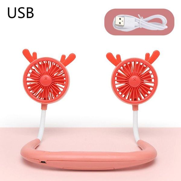 

electric fans portable usb rechargeable dual head neck hanging fan mini air cooler for outdoor a2ue