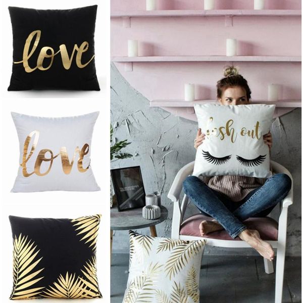 

gold bronzing cushion decorative pillows black and white love home decor sofa throw pillow almofadas decorativas para sofa 45cm
