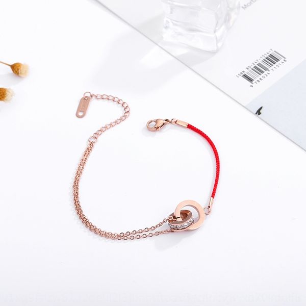 

3phia korean original year roman zircon digital woman ring rose double bracelet titanium steel red rope creative bracelet gold lff1m, Golden;silver