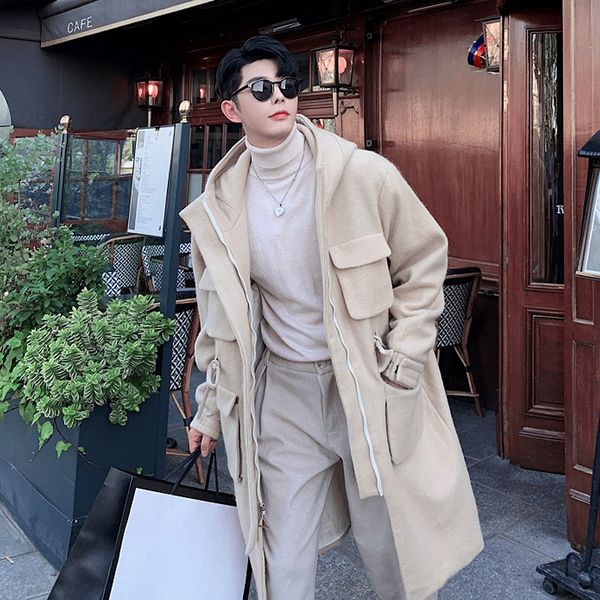 

2021 New Winter Designer Pocket with Hoodie Peacoat Is Long Wool Coat Man 1IZ3, Black