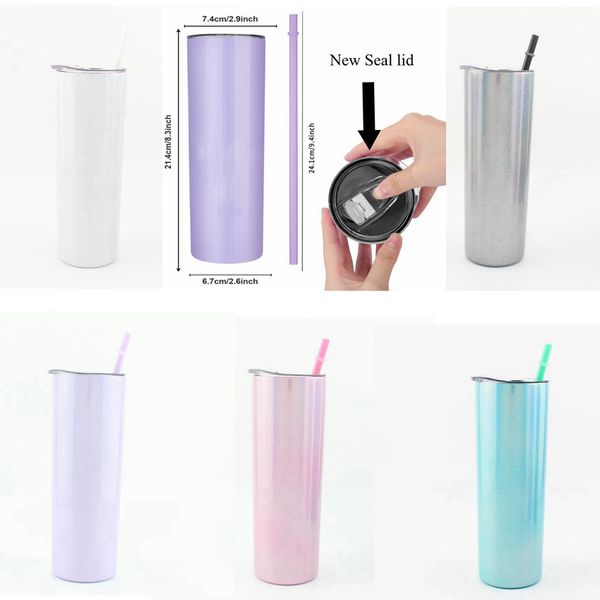 

20oz glitter sublimation skinny tumbler stainless steel sparkle tapered skinny cup vacuum insulated drinking coffee mug cyz2964
