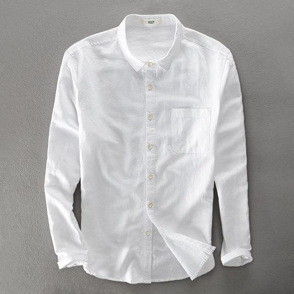 

men's casual shirts comfortable cotton flax shirt men brand long sleeve square collar white mens slim male camisa 3xl, White;black