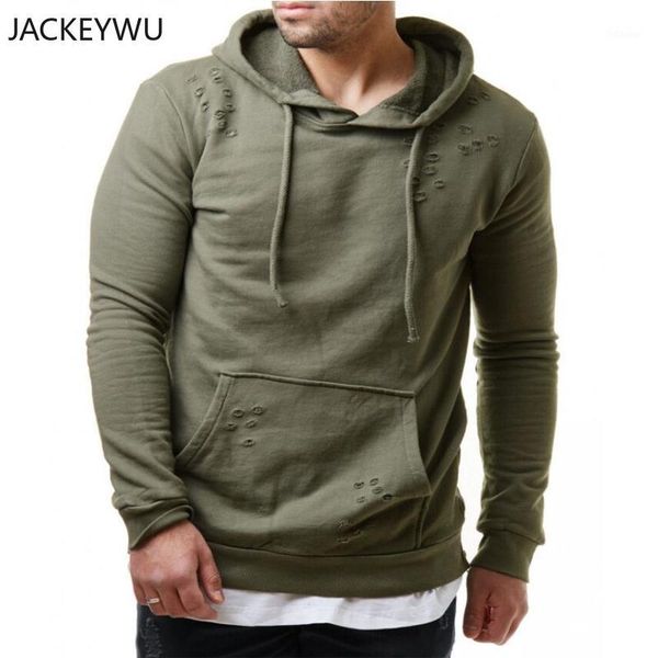 

brand men's hoodies 2019 autumn fashion hole hoody sweatshirt pure color long sleeve man pullover side zipper hip hop streetwear1, Black
