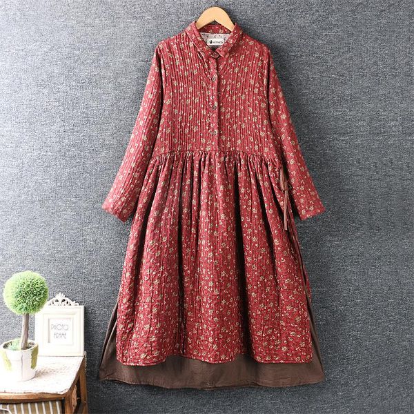 

casual dresses autumn winter dress women sweet little fresh double bottom cotton linen floral loose, Black;gray