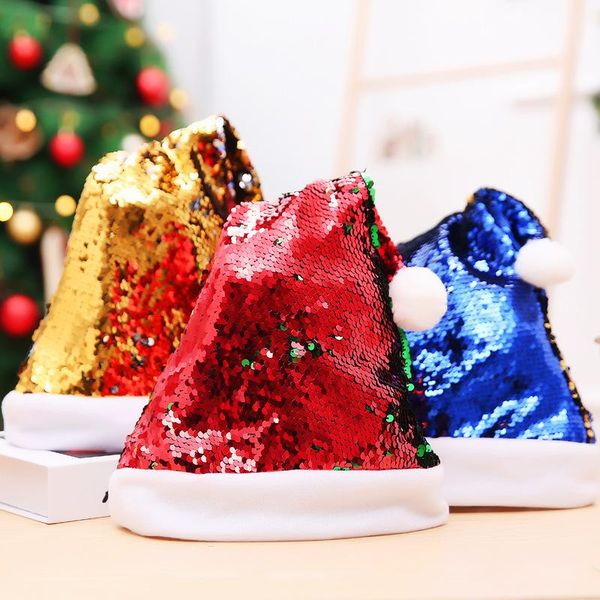 

fashion christmas color hat home festival christmas new year decoration head colorful caps sequin hat soft cloth