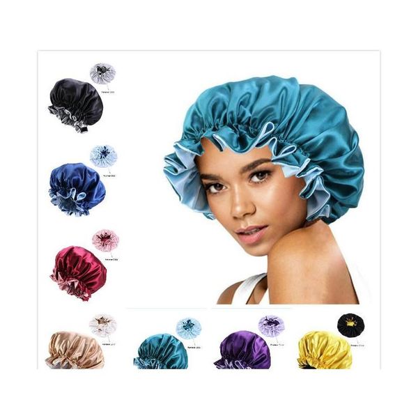 

new silk night cap hat double side wear women head cover sleep cap satin bonnet for beautiful hair - wake up perfect daily ship ursxv, Blue;gray