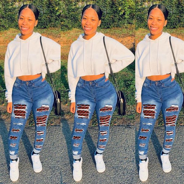 

stitching mid-rise casual trousers women's retro slim-fit stretch jeans ladies pencil pants w0104, Blue