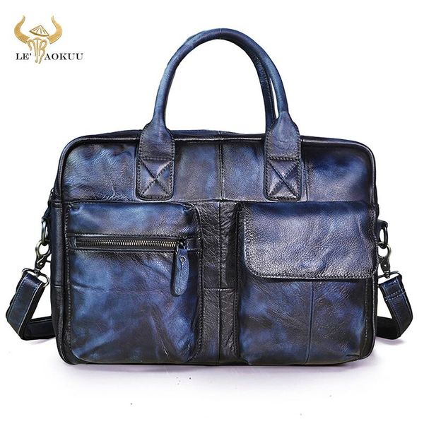 

real bull leather men fashion blue business briefcase commercia document lapcase male attache portfolio tote bag b331