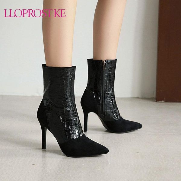 

lloprost ke зима 2020 золото серебро поддельный suede stiletto sexy женщин сапоги высокие каблуки моды остроконечные toe женская обувь ботил, Black