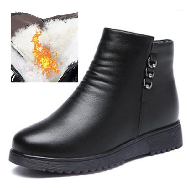 

boots fashion 100% genuine leather inisde plush / wool winter women flat non-slip large size warm shoes snow1, Black