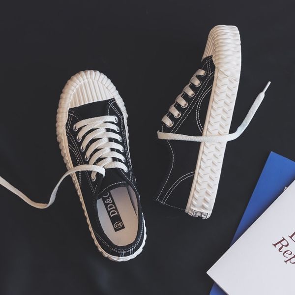 

fashion women's vulcanize shoes canvas women's shoes breathable flats shoelace vulcanized sports shoes for women color sneakers y2, Black