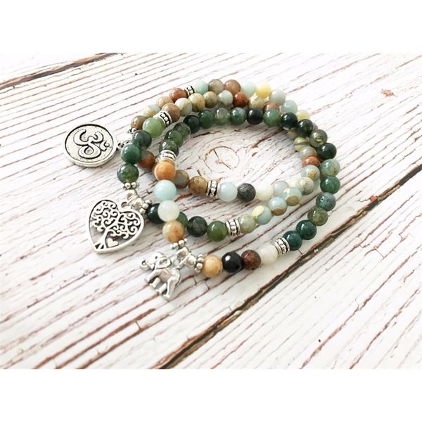 

3 pc set natural ite bracelet om wrist bracelet tree of life bracelets yoga mala beads bracelets gift for friend y200730, Black