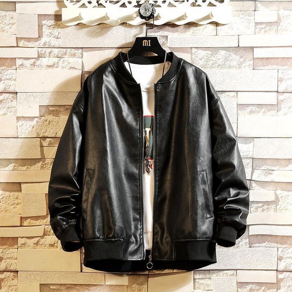 

men's fur & faux 2021 spring men leather jackets mens classic slim fit pu coats biker streetwear male smart casual baseball collar over, Black
