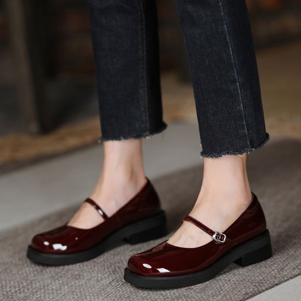 

2020 retropatent female british leather mary janes low heels spring fall ladies sweet cosplay red shoes mwmh, Black