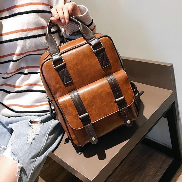 

vintage leather backpacks women school bags for teenager girls waterproof fashion lapbackpacks travel bags female rucksack
