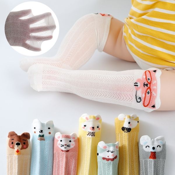 

3 pairs/lot 0 to 24m baby summer thin mesh combed cotton anti-mosquito socks for newborn infants over the knee girls boys socks y201009, Pink;yellow