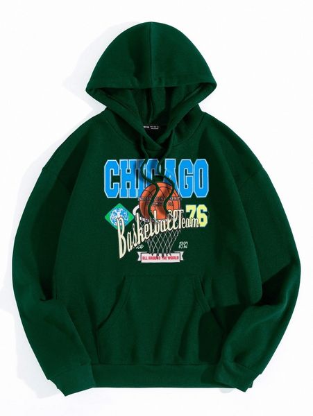 

drop shoulder letter graphic pouch pocket hoodie n2hp#, White;black