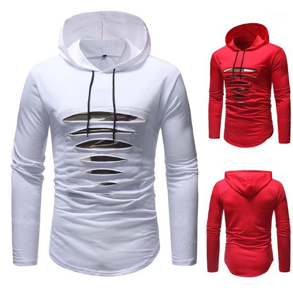 

spring autumn tshirts casual mens hooded mens designer camouflage print hole tshirts fashion long sleeve, White;black