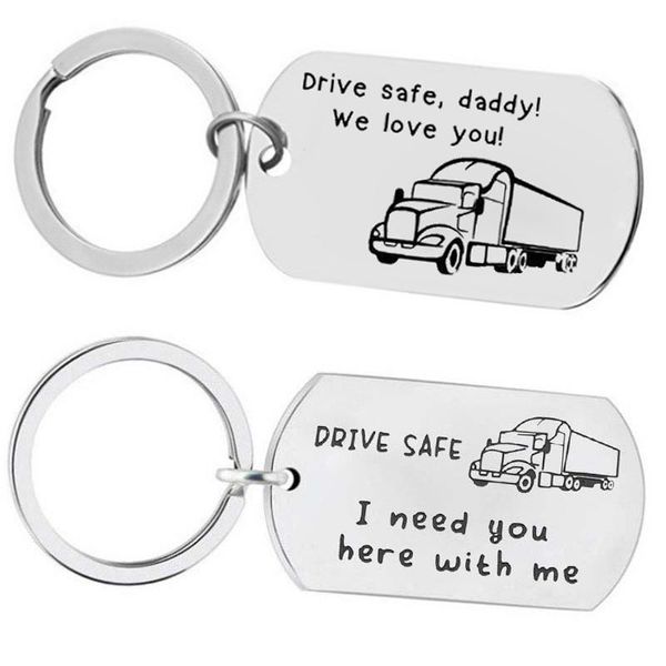 

custom fashion keyring gifts engraved drive safe, daddy we love you truck keychain husband father dad gifts jewelry key chain, Silver