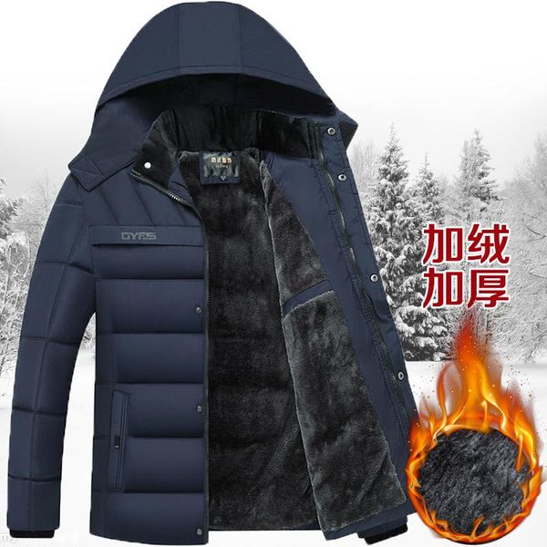 

winter men's clothing, winter clothing, multi-pocket padded hat, removable new style plus velvet padded down coat, Black