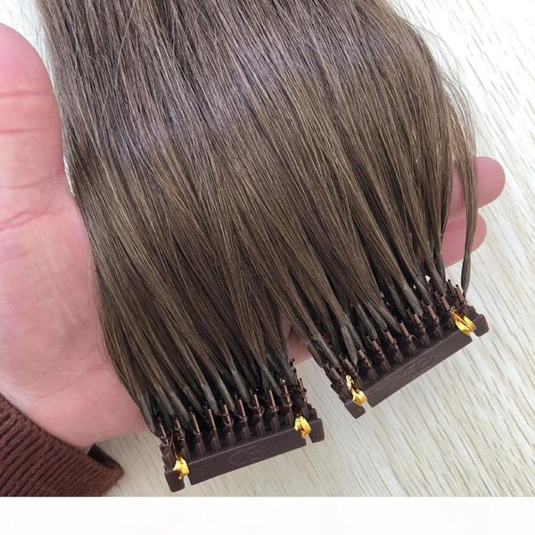 

double drawn 6d hair extension 0.5g strands 200strands lot light brown #6 color 6d human hair extensions factory supply, Black