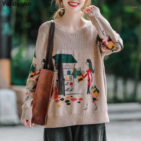 

autumn 2020 new round neck carttoon printing all-match casual pullover sweater loose retro long sleeve sweater for women ale1, White;black
