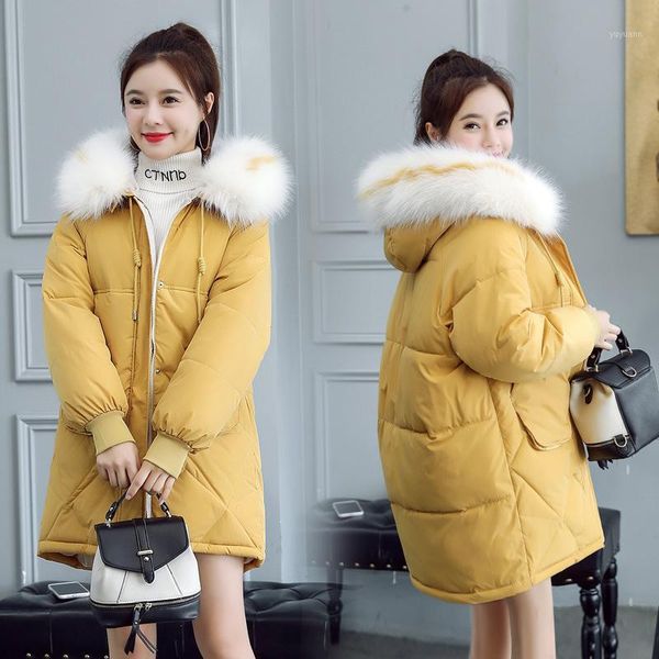 

cotton coat women winter fur hooded parka thicken plus velvet warm long coats female jjacket casual cotton outwear plus size1, Black