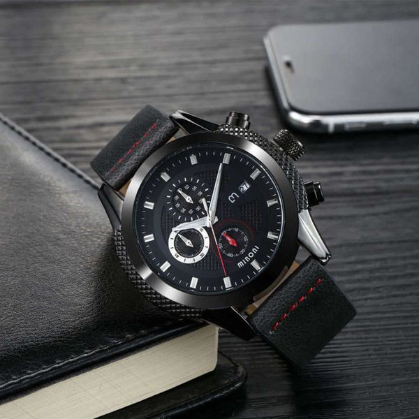 

black men's 2020 belt new watch steel buckle six needle multifunctional quartz watch sports leisure men's watch p29g, Slivery;brown