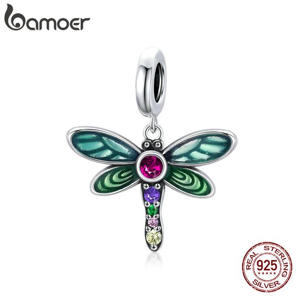 

bamoer authentic 925 sterling shiny dragonfly charm for original silver diy bracelet or bangle jewelry make beads scc1706 q1219, Bronze;silver