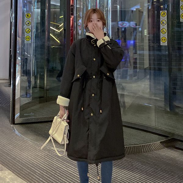 

2021 newplus size women winter x-long jacket with down collar cotton padded female oversized thick coat ladies 0aau, Black