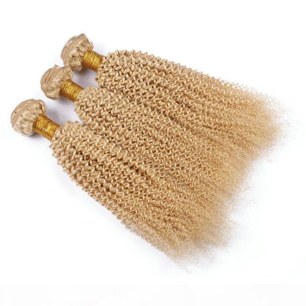 

pure #613 blonde human hair bundles 3pcs lot virgin brazilian kinky curly human hair bleach blonde weaves extensions ing, Black