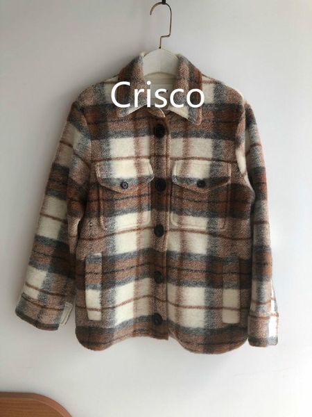 

women's wool & blends winter coats 2021 women coat loose plaid woolen trench brown, Black