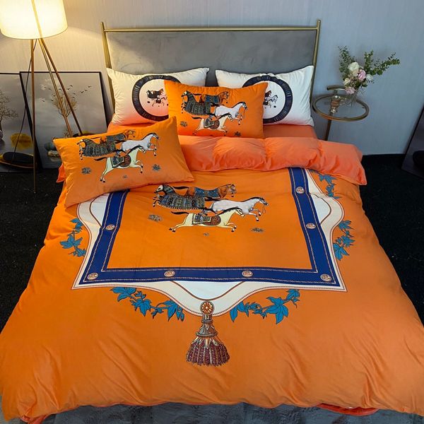 

new orange designer bedding sets cover velvet  bed comforters sets pillow cases horse print luxury king size bedding sets