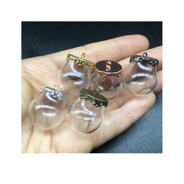 

50sets 20*15mm miniature terrarium glass bubble metal crown base tray jewelry necklace lanugo vial pendant diy wishing bbyfyr, Black