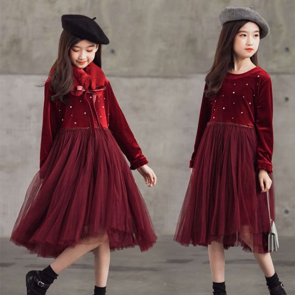 

autumn and winter plush veet girl's mh shawl stage performance drs foreign princs skirt, Red;yellow