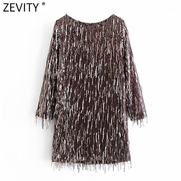 

zevity new women high street tassel sequined decoration straight mini dress female back v chic vestido party clothes ds48771, Black;gray