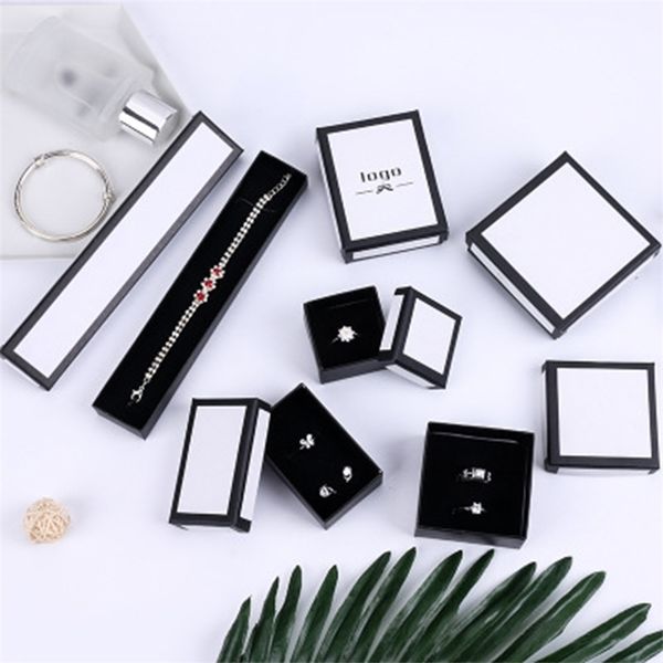 

kraft jewelry box paper present ring earring pendant protection packaging display christmas gift box for women can custom logo t200808, Black;white