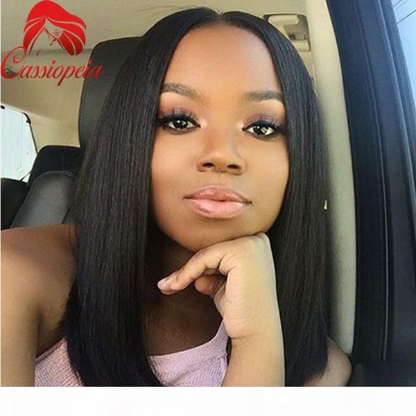 

4"x4"silk silky straight full lace wigs with natural hairline for black women middle part lace front wig medium length glueles, Black;brown