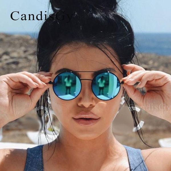 

sunglasses round small size women fashion brand designer metal frame mirror sun retro glasses female fat high quality, White;black