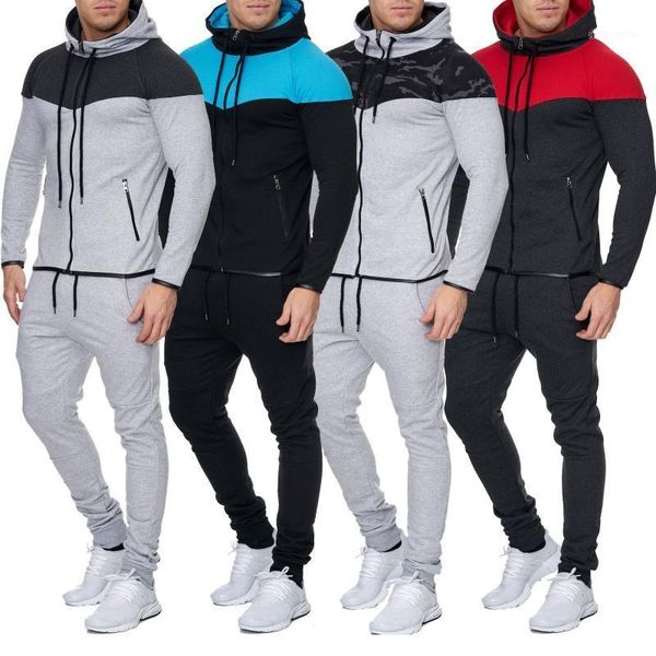 

zogaa men's casual fashion sweatshirts pants suits hoodies patchwork drawstring tracksuit men sets large size all-match chic, Gray