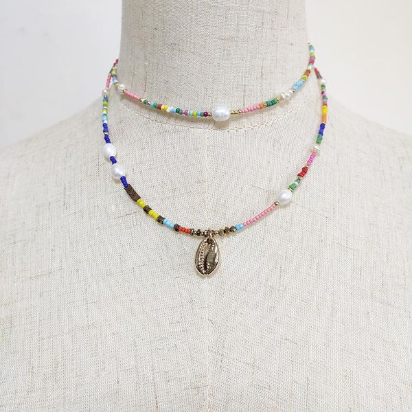 

chokers fashion bohemia baroque pearl choker necklace for women rainbow handmade beaded genuine statement wedding jewelry, Golden;silver