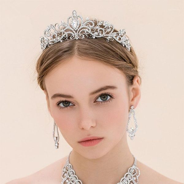 

2020 new fashion crystal rhine stone bridal crown tiaras light white diadem tiaras for women bride wedding hair accessories1, Golden;silver